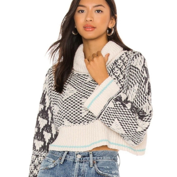 Free People Jupiter Pullover Turtleneck Sweater Falling Waters Combo Sm Md NWT - Picture 16 of 16